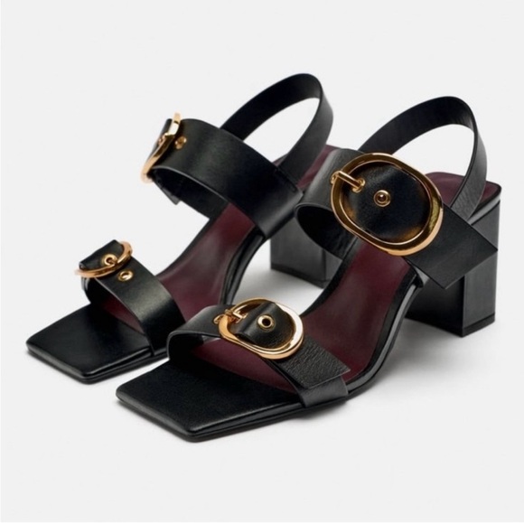 Zara Black Leather Block Heel - Picture 1 of 10